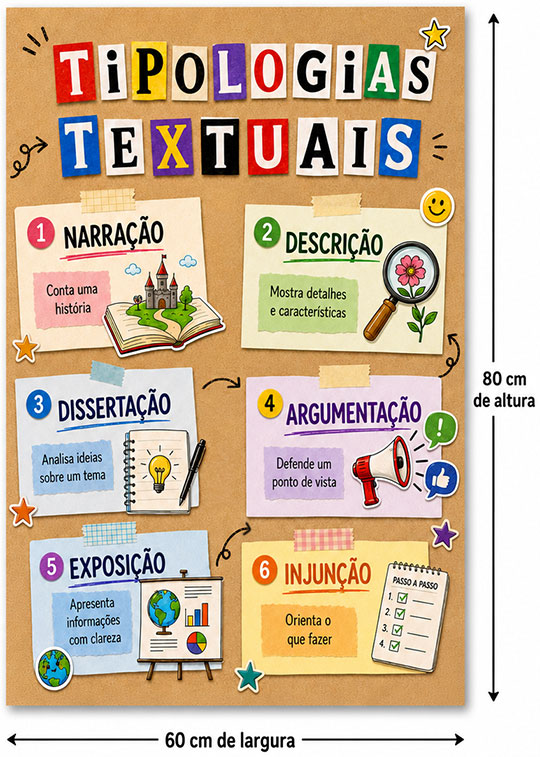 Banner de Tipologias Textuais montado no papel kraft